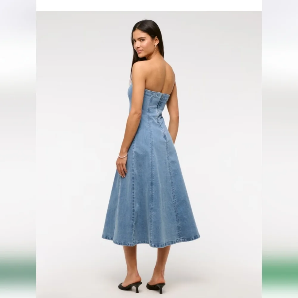 NWT Abercrombie & Fitch Mila Strapless Denim Midi Dress - Blue - size small - Picture 2 of 14